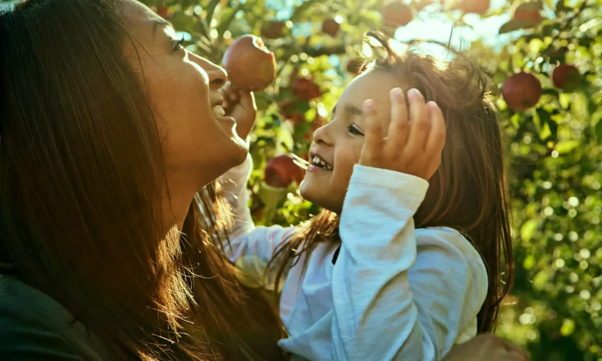 mother with her child in a farm