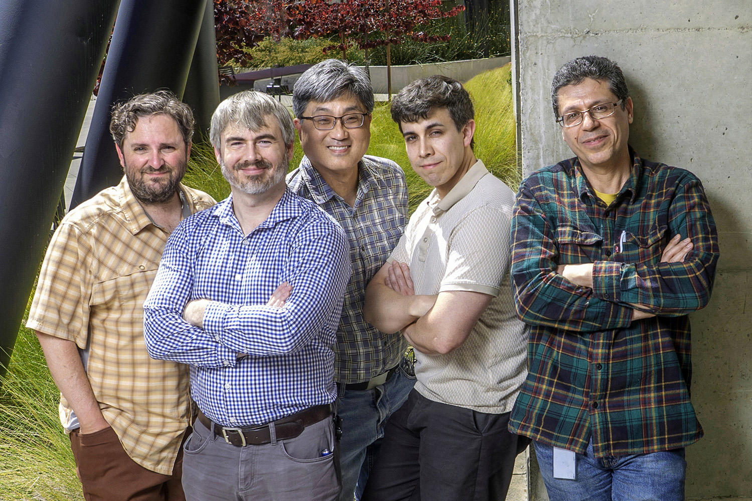 The Gigacrop team. L-R: Senior Scientist Michael Dougherty, CEO Chris Eiben, Head of Protein Engineering Juhan Kim, Research Associate III Victor Vela, Scientist II Rahman Pour.